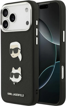 Etui Karl Lagerfeld FW Grained Karl & Choupette Heads Pins do Apple iPhone 17 Pro Black (3666339494674)