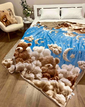 Двусторонний плед из велюра и искусственной овчины 150×210 см Мишки