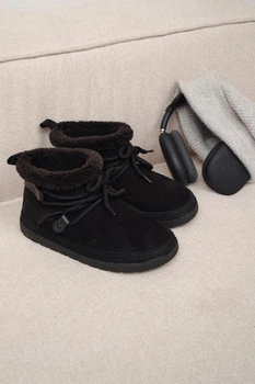 Женские зимние замшевые угги PARADIZE SHOES черные с декоративной шнуровкой 36 размер (стелька 23,4 см)