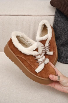 Жіночі зимові кеди PARADIZE SHOES рижі замшеві з білим хутряним оздобленням на високій підошві 37 розмір (устілка 24,1 см)