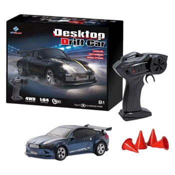 Гоночная мини дрифт машинка на радиоуправлении, 1:64, RC, полный привод, подсветка фар, Type C, улучшенный поворот, тёмно-синяя