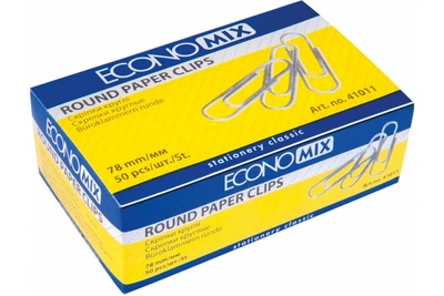 Скріпки канцелярські 78мм 50шт круглі з надсічкою картон уп ECONOMIX