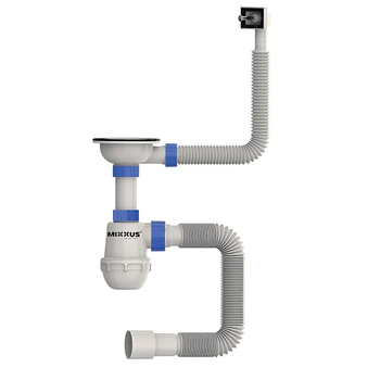 Сифон для кухні Mixxus SK-02-A 3 1/2"x40 з нержавіючої сіткою, гнучким прямокутним переливом (MI819