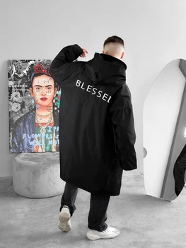 Дождевик Черный Однотонная Куртка С Принтом Blessed L-XL (369379)