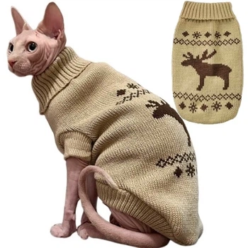 Свитер для котов (кошек) Лось M Бежевый