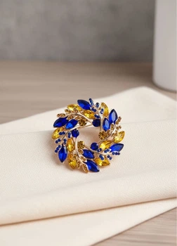 Брошка віночок жіноча з колосків Fashion Jewelry Синя з жовтим 15241