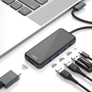 Конвертер/ХАБ USB-C HUB XO HUB002 Multifunction 5in1 (USB-С to HDMI+USB*3+PD)