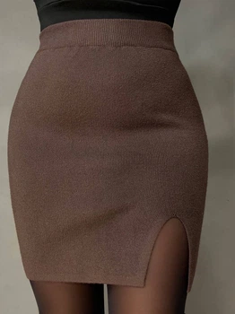 Спідниця жіноча My Fashion 6808-48 в’язана коротка з розрізом one size коричневаа