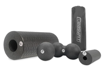 Набір для масажу EasyFit 4-в-1 EPP-піна чорний 2 ролики + 2 м’ячі для масажу спини йоги та реабілітації (EF-2005-3)