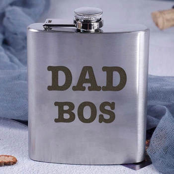 Фляга сталева "Dad boss", англійська, Дерев'яна подарункова коробка з гравіюванням, 210 мл 5156043