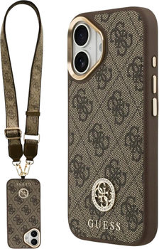 Панель Guess 4G Strass Logo & Big Strap Metal Buttons MagSafe для iPhone 17 Brown (3666339550950)