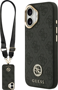 Панель Guess 4G Strass Logo & Big Strap Metal Buttons MagSafe для iPhone 17 Black (3666339550806)