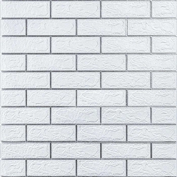 Самоклеюча 3D панель Sticker Wall цегла біла смужка срібло 700х770х3мм 100-3 (3DPanda-0752)