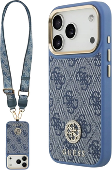 Панель Guess 4G Strass Logo & Big Strap Metal Buttons MagSafe для iPhone 17 Pro Blue (3666339551278)