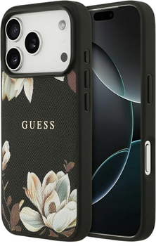 Панель Guess Grained Flowers Classic LogoMagSafe для iPhone 17 Pro Black