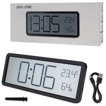 Часы с термометром и гигрометром, Yida Time 106, 20.2х2х8, Black (2341127)