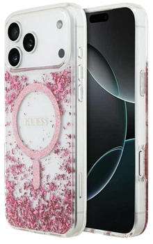 Etui Guess Resin Bottom Glitter MagSafe do iPhone 17 Pro Różowy