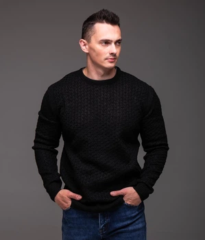 Свитер батал мужской зимний вязанный классический 4XL черный (2443)