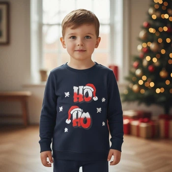Світшот кофта Primark теплий на флісі різдвяний, новорічний з аплікацією Ho Ho Ho дитячий підлітковий на хлопчика 128 см (7-8 років) синій