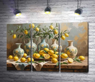 Модульная картина Натюрморт с вазами и лимонами 60x40 см Модуль №2 (005888)