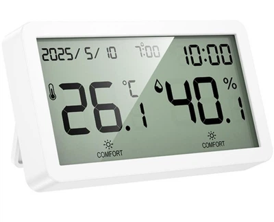 Термогигрометр HOCO HX42 с часами, будильником, LCD-дисплеем, измерением температуры и влажности, настенный/настольный - White