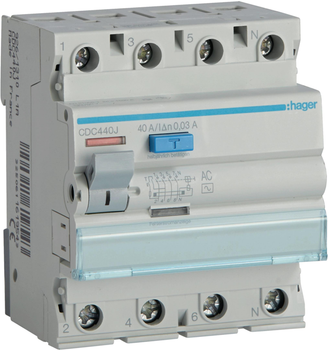 Wyłącznik różnicowoprądowy Hager CDC440J 3P+N 40 A 30 mA 6 kA AC