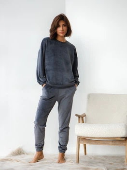 Піжама (світшот + штани) жіноча тепла велюрова BARWA garments 0332/333 S Графіт (2113323331329)