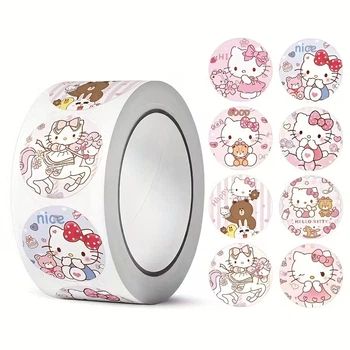 Стикеры Hello Kitty — рулон 500 шт Ø2.5 см, наклейки с котиками