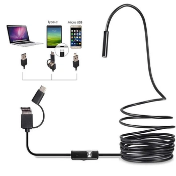 USB эндоскоп с жёстким кабелем 10 метров — Автомобильный технический бороскоп для смартфона, телефона