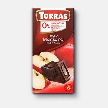 Черный шоколад с яблоком без сахара 526 Torras 75 г