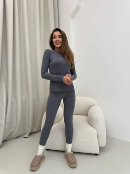 Жіночий теплий термокостюм (лонгслів + лосини) Uaclothes 46-48 Графітовий (like35781-162021350)