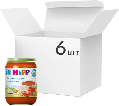Упаковка пюре органического HiPP Суп томатный с курицей для детей с 8 месяцев 190 г х 6 шт (4062300462908)