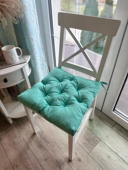 Подушка на стул квадратна, серія Color, 35х35х5 см., колір ментол, с зав'язками