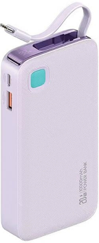 УМБ Usams US-CD224 USB-C Retractable 10000 mAh PD 20W Purple (6958444910116)