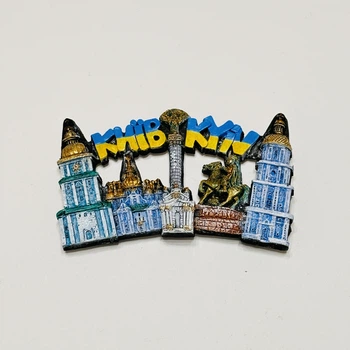 Магнит сувенирный керамический КИЕВ KYIV ручная роспись Желто-голубые буквы