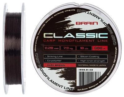 Волосінь коропова Brain Classic Carp Line (dark brown) 300m 0.28mm 18lb 7.9kg
