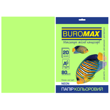Папір офісний кольоровий A4 80г/м 20л неон зелен BUROMAX
