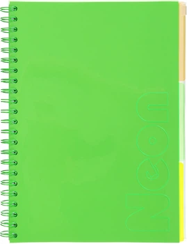 Тетрадь на пружине Buromax Neon A4 120 листов в клетку 3 разделителя Зеленая (BM.24349911-04)