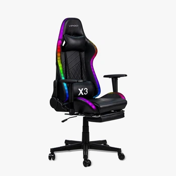 Игровое кресло Virgo GamePro X3 LED Black с RGB-подсветкой, регулируемой спинкой 180° и подлокотниками, эргономичными подушками и обивкой из экокожи