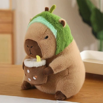 Игрушка мягкая Капибара с шапочкой авокадо и картошкой фри плюшевая Коричневый (28068)
