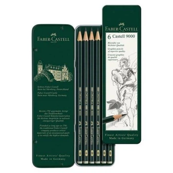 Набір олівців чорнографітних Faber-Castell Castell 9000, 6 штук HB-8B, в металевій коробці