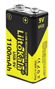 Аккумулятор LiitoKala USB-9V-1100, 6F22 (крона), USB-C, 9V, 1100mAh, LED