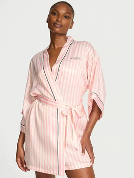 Халат Victoria's Secret Backstage Satin Sparkle Short Robe XS/S Рожева смужка (2681298D)
