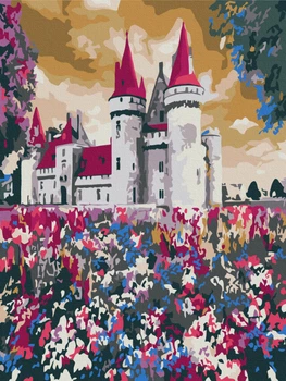 Картина по номерам. Цветы (Замок среди полевых цветов) размер 30x40 см.