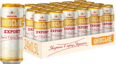 Упаковка пива Оболонь Київське Export світле пастеризоване 4.7% 0.5 л х 24 шт (4820193038866)