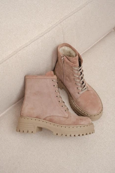 Женские зимние замшевые ботинки PARADIZE SHOES светло-бежевого цвета на высокой подошве 37 размер (стелька 23,5 см)