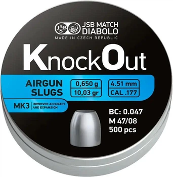 Пули пневматические JSB Diabolo Knock Out Slugs MK3 кал. 4,5 мм 0,650 г 500 шт/уп
