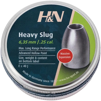 Пули пневматические H&N Slug HP Heavy кал. 6.35 мм. Вес - 2,85 г. 100 шт/уп