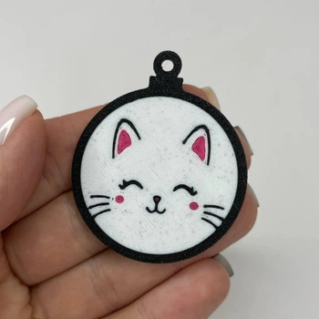 Подвески пластиковые Finding Кулон круглая кошка котик кот Черный белый розовый 50 мм х 41 мм х 1.4 мм