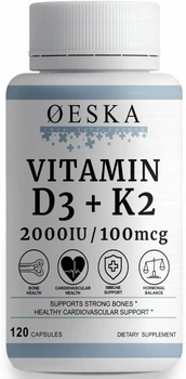 Вітамін Д3+К2 Oeska 120 капсул | D3 2000IU + K2 100mcg | MK-7